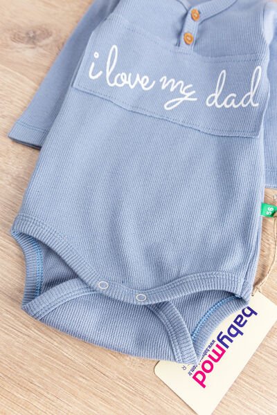 I Love Dad Baskılı Uzun Kollu Kız/Erkek Bebek Zıbın Bebek Çıt Çıtlı Body İndigo -  9-12 AY