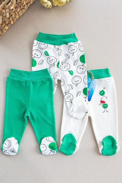 Elma Temalı Üçlü Patikli Bebek Tek Alt Pantolon