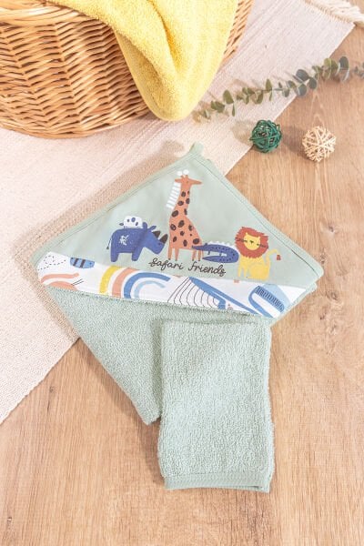 Safari Temalı 2 Parça Pamuklu Bebek Havlu Seti