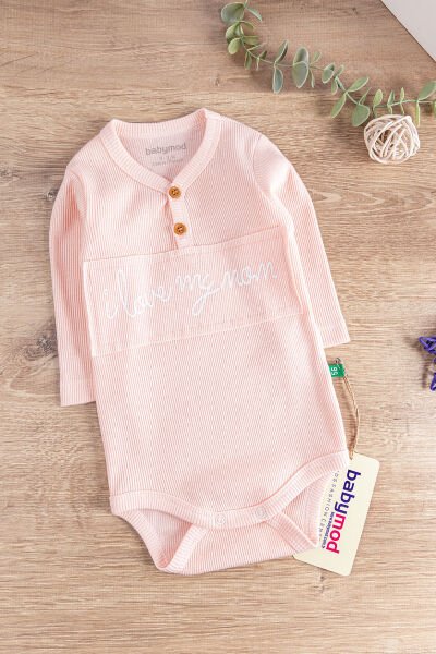 I Love Mom Baskılı Uzun Kollu Kız Bebek Zıbın Bebek Çıt Çıtlı Body SOMON -  9-12 AY