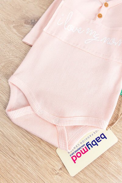 I Love Mom Baskılı Uzun Kollu Kız Bebek Zıbın Bebek Çıt Çıtlı Body SOMON -  9-12 AY