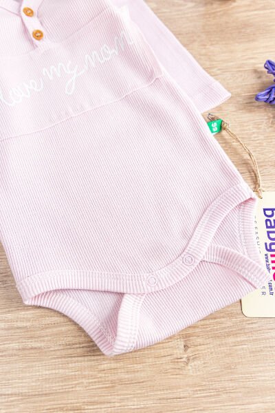 I Love Mom Baskılı Uzun Kollu Kız Bebek Zıbın Bebek Çıt Çıtlı Body PEMBE -  0-3 AY