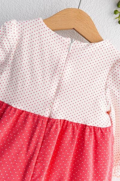 Puantiye Desenli Güpürlü Uzun Kollu Bebek Elbise NARÇİÇEĞİ - 6 Ay