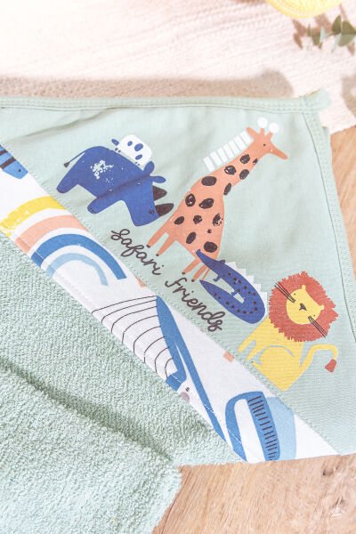 Safari Temalı 2 Parça Pamuklu Bebek Havlu Seti SU YEŞİLİ -  Tek Ebat