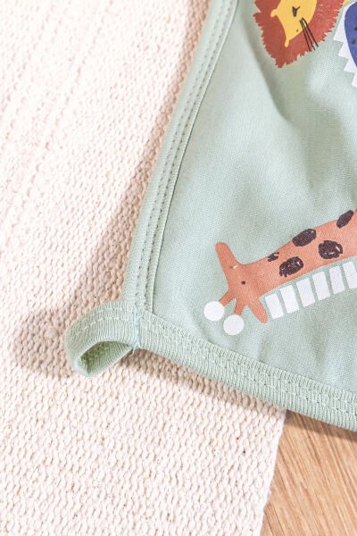 Safari Temalı 2 Parça Pamuklu Bebek Havlu Seti SU YEŞİLİ -  Tek Ebat