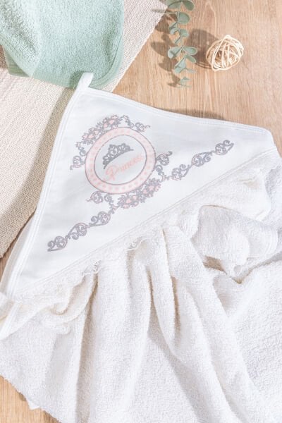 Prenses Baskılı Dantelli 2'li Pamuklu Bebek Havlu Seti