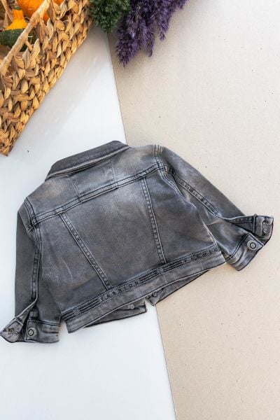 Fashion Taş İşlemeli Eskitme Kız Bebek Kot Ceket