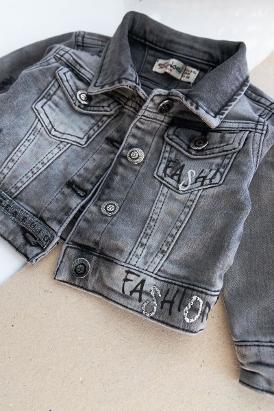 Fashion Taş İşlemeli Eskitme Kız Bebek Kot Ceket