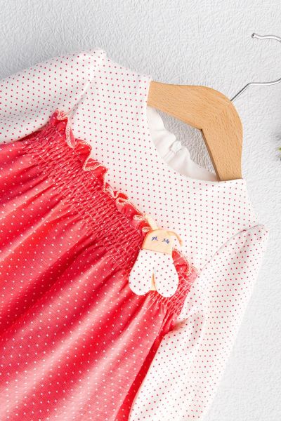 Puantiye Desenli Güpürlü Uzun Kollu Bebek Elbise NARÇİÇEĞİ - 18 Ay