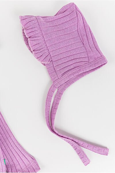 Fırfırlı Fiyonklu 5 Parça Kız Bebek Hastane Çıkışı Bebek Takımı LİLA - Yeni Doğan