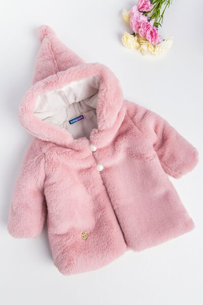 Kapüşonlu Pembe Kız Bebek Peluş Mont