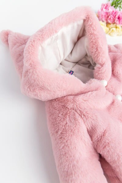 Kapüşonlu Pembe Kız Bebek Peluş Mont