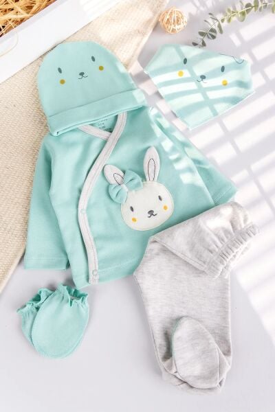 Tavşan Figürlü 5 Parça Kız Bebek Hastane Çıkışı Bebek Takımı