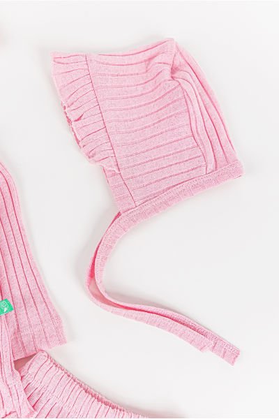 Fırfırlı Fiyonklu 5 Parça Kız Bebek Hastane Çıkışı Bebek Takımı PEMBE - Yeni Doğan