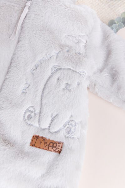 Premium Kalite Peluş  Pamuk Penye Astarlı Ayıcık Fiğürlü Kışlık Kız-Erkek Bebek Tulum BEJ - 3 Ay