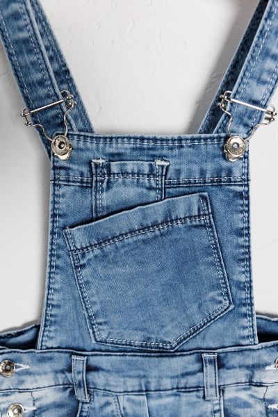 Yıldız İşlemeli Denim Kumaş Kız Çocuk Kot Salopet Tulum