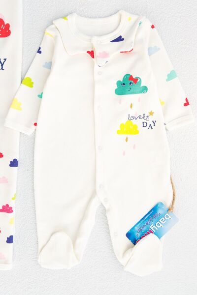 Organik Bulut Desenli Tulumlu 10'lu Kız Bebek Seti Hastane Çıkışı