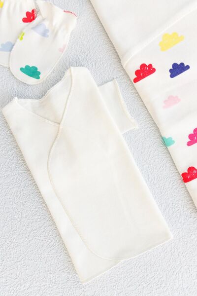 Organik Bulut Desenli Tulumlu 10'lu Kız Bebek Seti Hastane Çıkışı