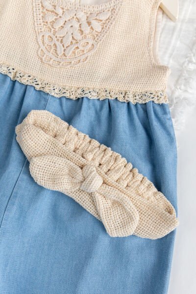 Robalı Bandanalı Kız Bebek Salopet Tulum Takım