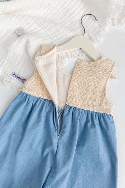 Robalı Bandanalı Kız Bebek Salopet Tulum Takım