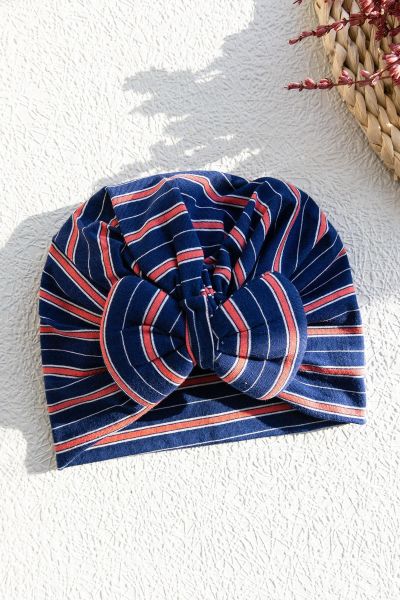 Çizgili Kız Bebek Bandana Şapka