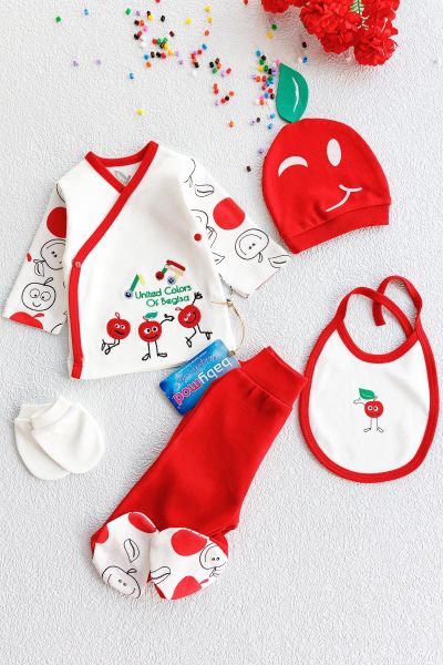 Elma Temalı 5 Parça Bebek Hastane Çıkışı Bebek Takımı