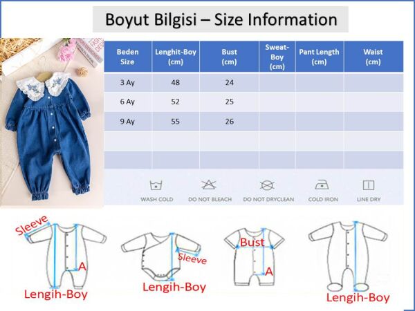 Fistolu Bebe Yaka %100 Pamuk Denim Kız Bebek Kot Tulum