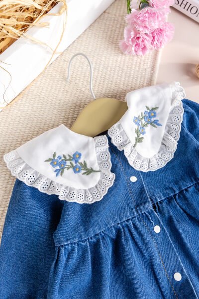 Fistolu Bebe Yaka %100 Pamuk Denim Kız Bebek Kot Tulum
