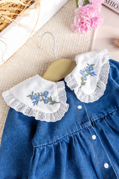 Fistolu Bebe Yaka %100 Pamuk Denim Kız Bebek Kot Tulum