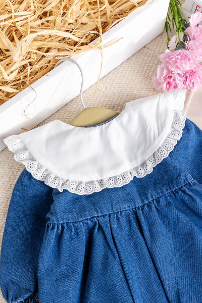 Fistolu Bebe Yaka %100 Pamuk Denim Kız Bebek Kot Tulum