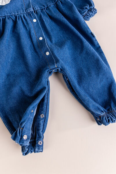 Fistolu Bebe Yaka %100 Pamuk Denim Kız Bebek Kot Tulum