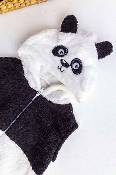 Panda Figürlü Kapüşonlu Polar Erkek Bebek Yelek