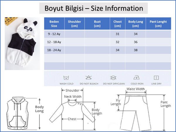 Panda Figürlü Kapüşonlu Polar Erkek Bebek Yelek