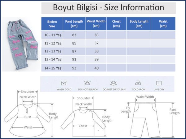 Denim Kumaş Nakış İşlemeli Kız Çocuk Kot Pantolon