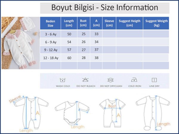 Dantelli Yaka Detaylı Şapkalı Müslin Kız Bebek Tulum
