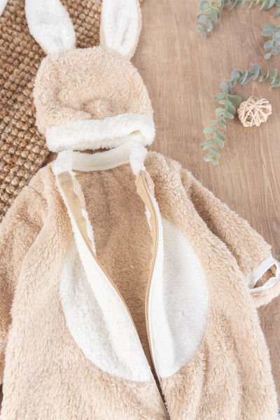 Tavşan Şapkalı Kuzu Welsoft Kız/Erkek Bebek Kışlık Tulum