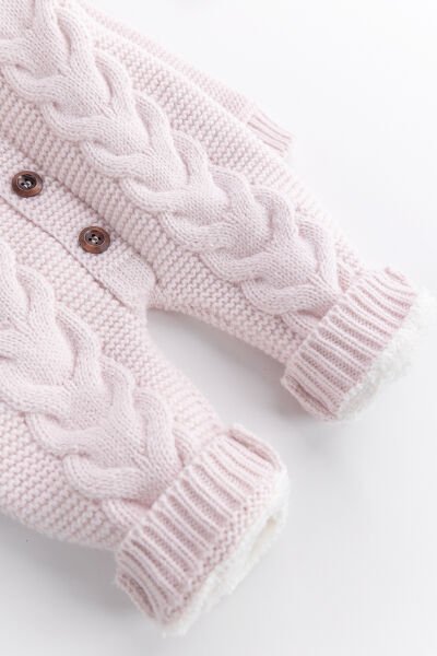 Triko Örme Welsoft Astarlı Kapüşonlu Kışlık Bebek Tulum PEMBE -  0-3 AY