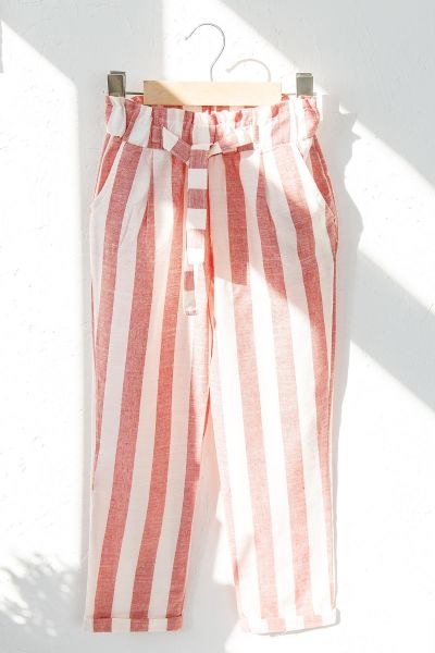 Kız Çocuk Çizgili Yazlık Pantolon KIRMIZI - 12-13 Yaş