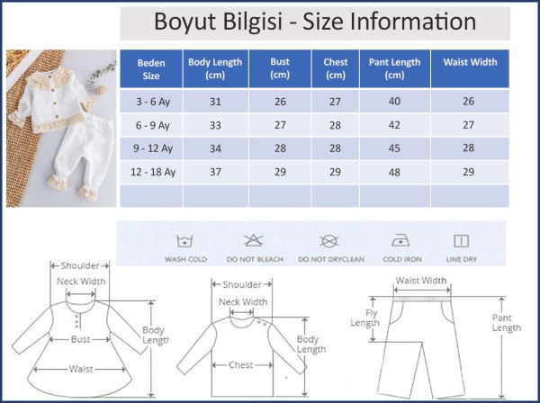 Dantelli Yaka Detaylı 2'li Kız Bebek Takım Alt Üst Bebek Takım KREM -  9-12 AY