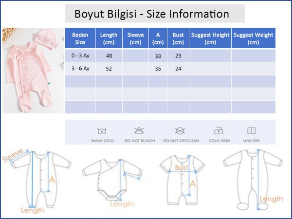 Güpürlü Fiyonklu Kız Bebek Tulum SOMON -  0-3 AY