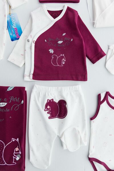 Organik Sincap Figürlü 10 Parça Bebek Hastane Çıkışı Bebek Seti