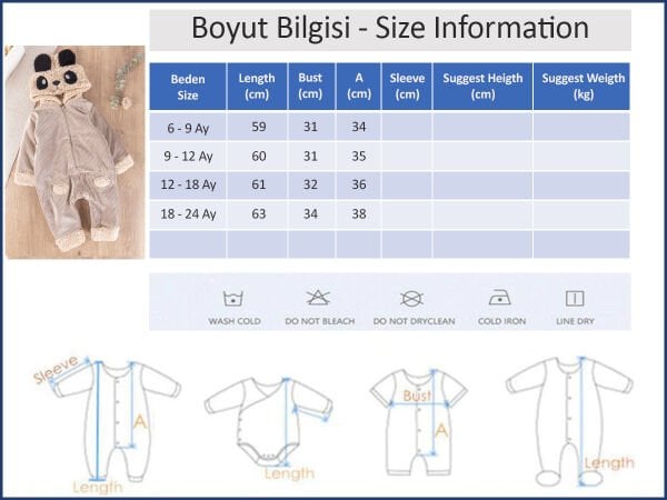 Panda Figürlü Kuzu Welsoft Erkek Bebek Kışlık Tulum