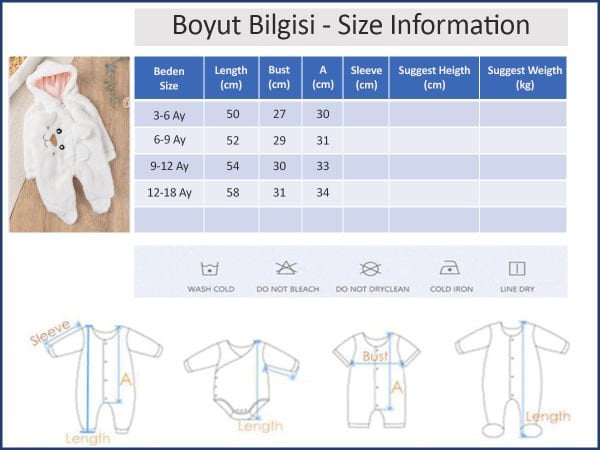 Ayıcık Figürlü Peluş Kışlık Welsoft Kız Bebek Tulum