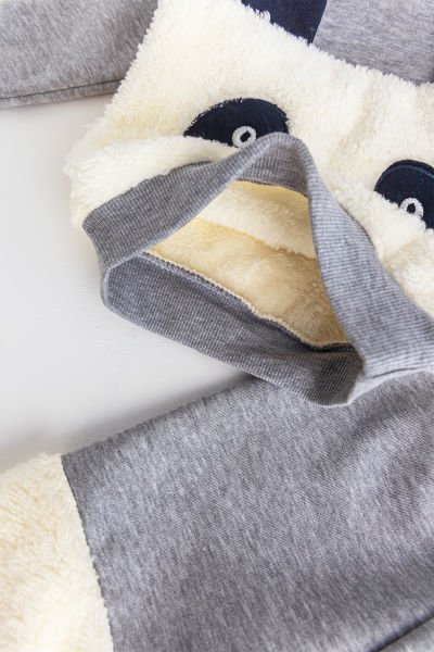 Erkek Bebek Takım Panda Figürlü İçi Polar Bebek Takım