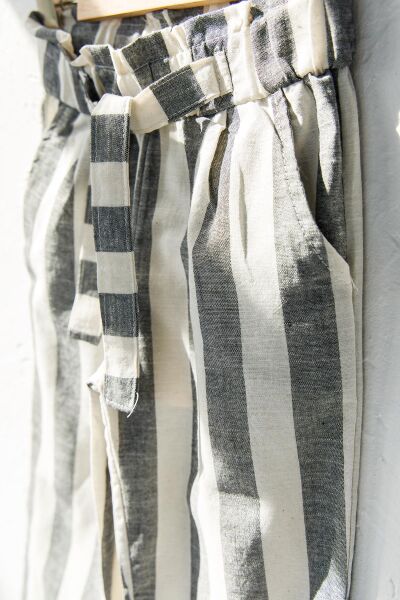 Kız Çocuk Çizgili Yazlık Pantolon GRİ -  7-8 Yaş