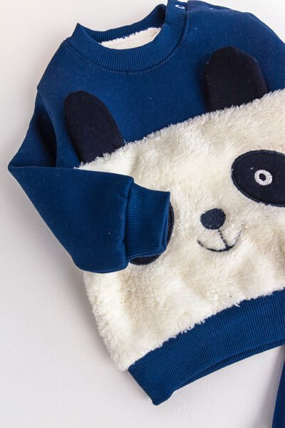 Erkek Bebek Takım Panda Figürlü İçi Polar Bebek Takım