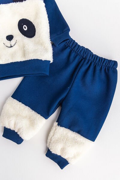 Erkek Bebek Takım Panda Figürlü İçi Polar Bebek Takım