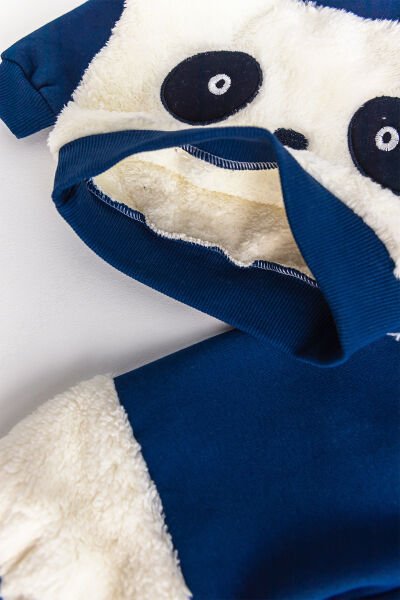 Erkek Bebek Takım Panda Figürlü İçi Polar Bebek Takım