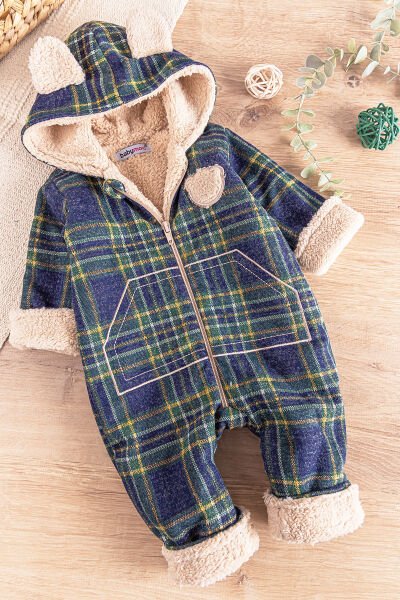 Ayıcık Figürlü Peluş Erkek Bebek Tulum