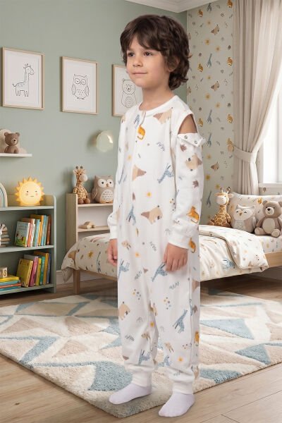 Bebek Çocuk Uyku Tulumu %100 Doğal Pamuk Özel Kumaş  1.0 Tog Unisex BEYAZ -  1-2 Yaş